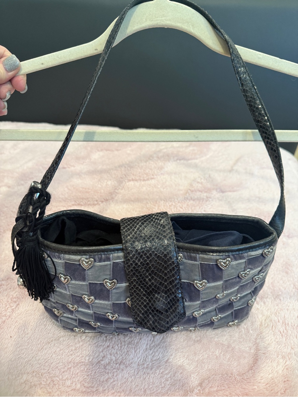 A classic Brighton designMulticolor Label Shoulder Bag - Blue with silver hearts
